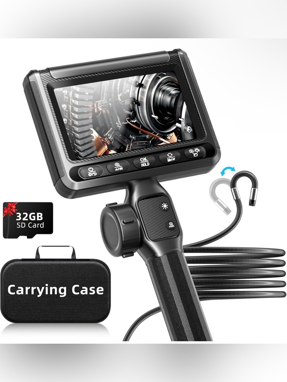 Inspection Camera Endoscope with LCD Screen - Black